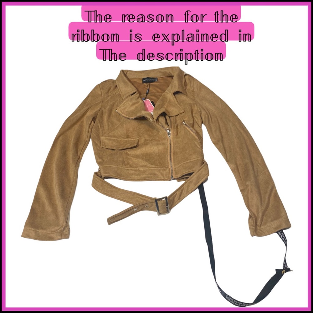 NWT PRETTYLITTLETHINGS CAMEL FAUX LEATHER SUEDE BIKER JACKET Sz XS - Picture 6 of 14